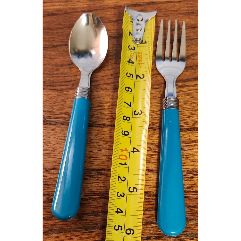 MCM Turquoise Blue 16 Piece Flatware Set Stainless Steel 8 Forks 8 Spoons Teal